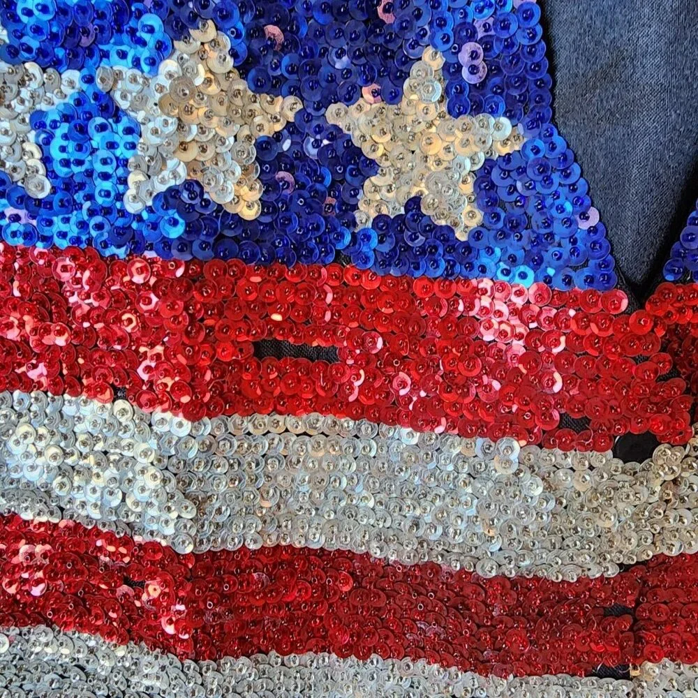 Bali Collection Unisex Snap Button Vest Sequin USA Flag Patriotic Star Stripes L